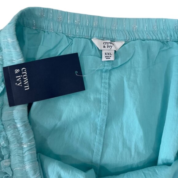 Crown & Ivy Women SZ XXL Teal Flared Skirt Silver Stitching & Drawstring Waist - Picture 8 of 11